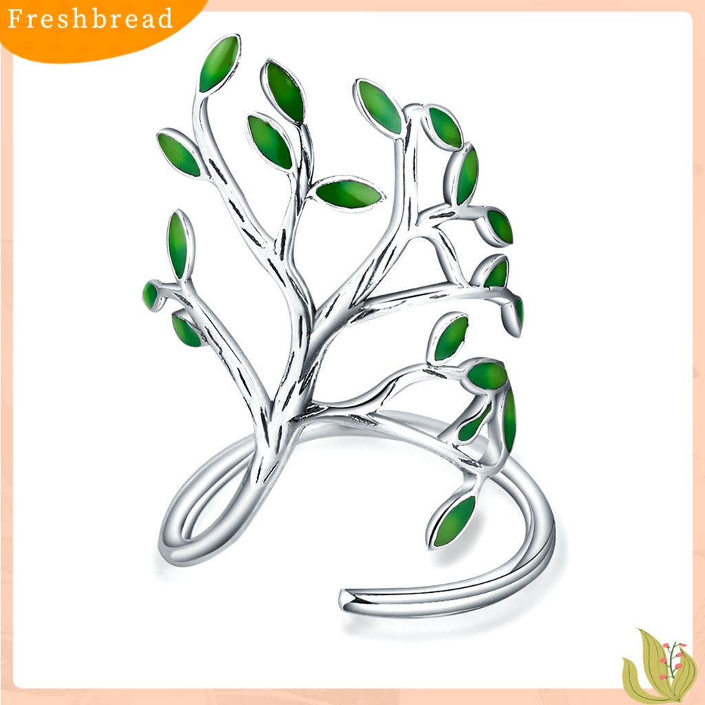 &lt; Freshbread &gt; Cincin Unisex Bukaan Adjustable Tembaga Cabang Hijau Daun Cincin Perhiasan Aksesoris