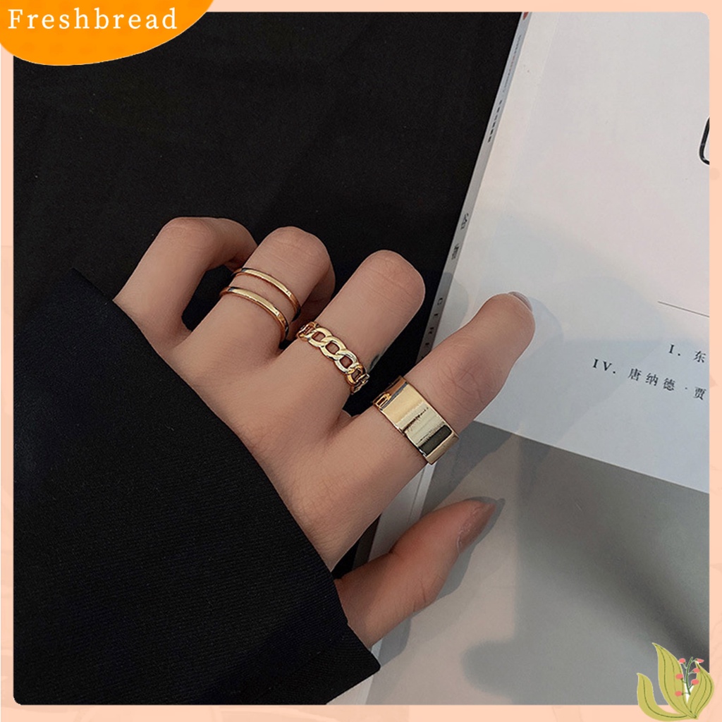 &lt; Freshbread &gt; 3Pcs/Set Cincin Terbuka Retro Adjustable Alloy Punk Hip Pop Finger Rings Kit Untuk Wanita