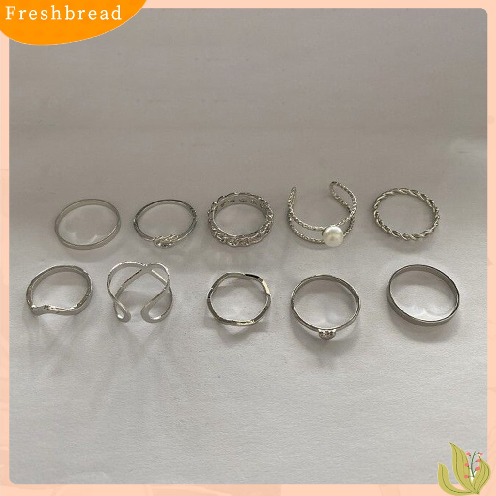 &lt; Freshbread &gt; 10Pcs Cincin Buku Jari Dapat Ditumpuk Tahan Lama Wanita Vintage Semua Pertandingan Jari Cincin Aksesoris Perhiasan