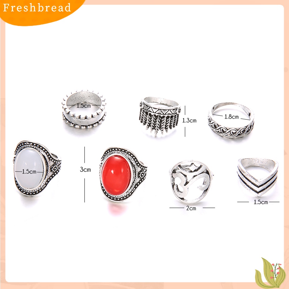 &lt; Freshbread &gt; 7Pcs/Set Boho Wanita Oval Yoga OM Knuckle Midi Susun Cincin Retro Perhiasan Hadiah