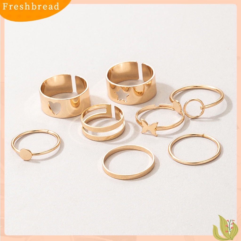 &lt; Freshbread &gt; 8Pcs Cincin Buku Jari Hati Kupu-Kupu Bintang Berlapis Stackable Unisex Rings Perhiasan Aksesoris