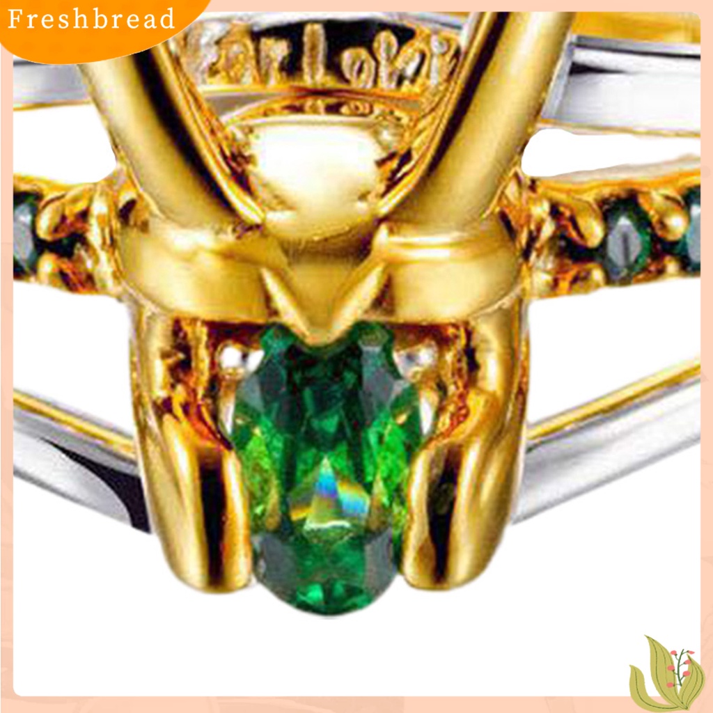 < Freshbread > 3Pcs/Set 3in1 Bentuk Helm Unisex Cincin Tanduk Yang Dapat Dilepas Hijau Cubic Zirconia Jari Cincin Perhiasan Aksesori