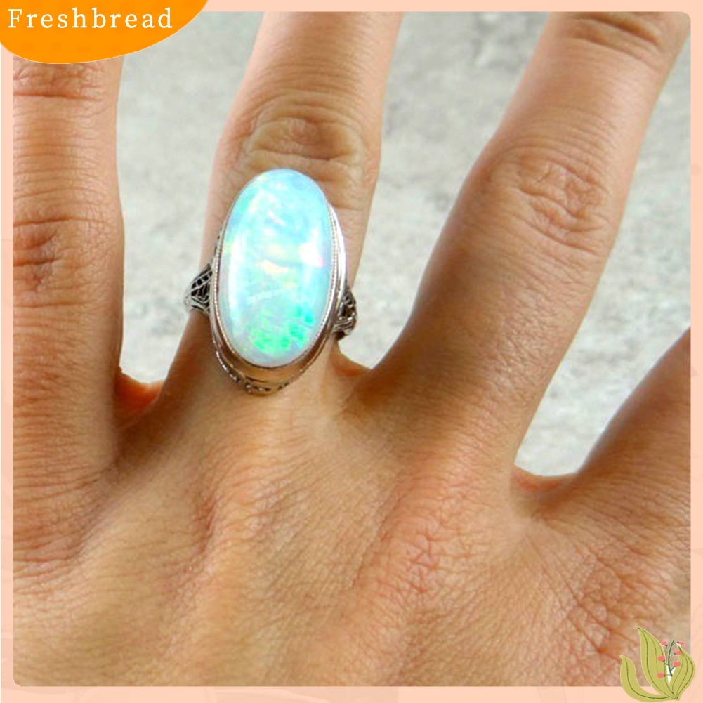 &lt; Freshbread &gt; Wanita Vintage Besar Buatan Opal Cincin Pertunangan Hadiah Perhiasan Anniversary