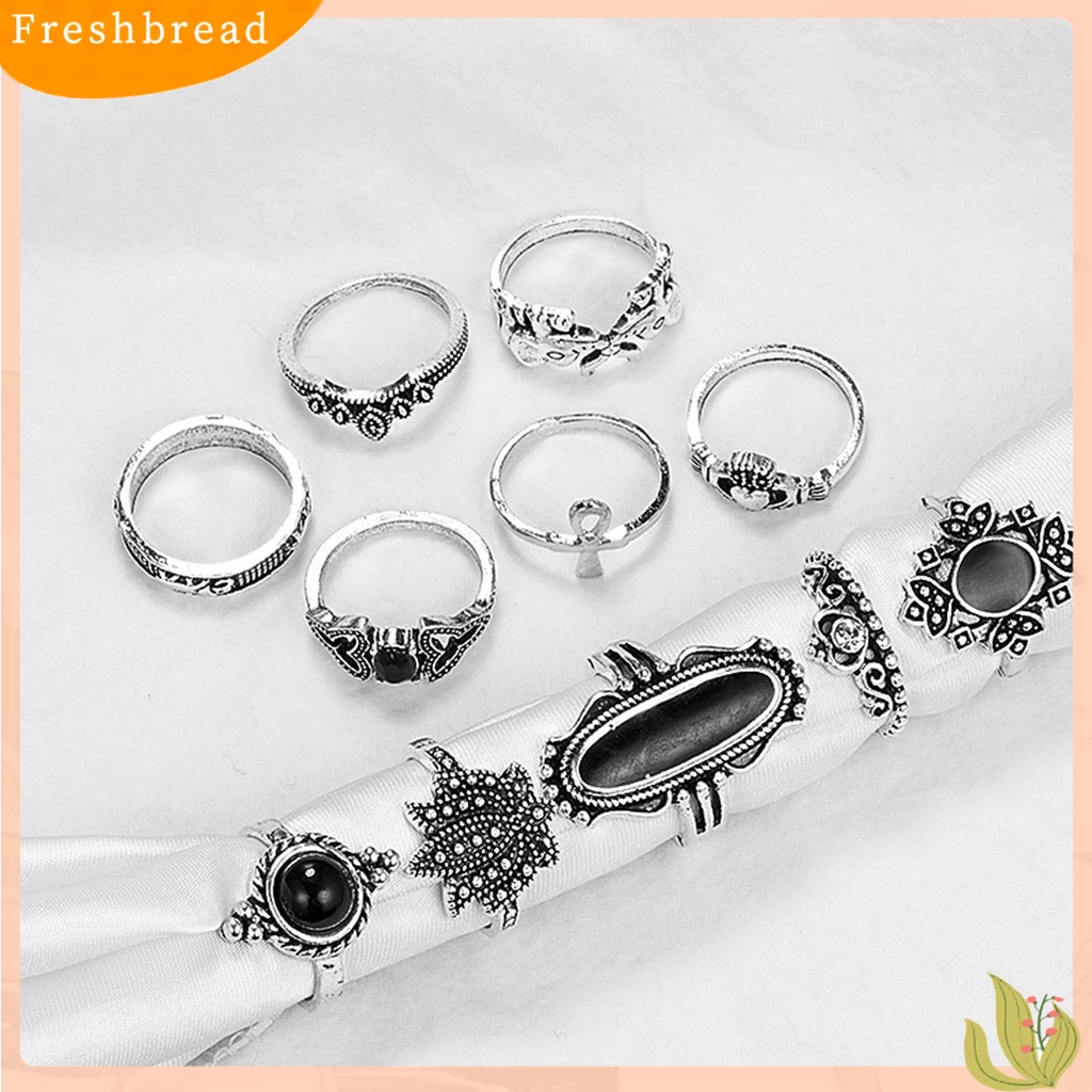 &lt; Freshbread &gt; 11Pcs/set Cincin Buku Jari Jantung Dapat Ditumpuk Paduan Bohemia Hitam Permata Imitasi Jari Rings Perhiasan Aksesori