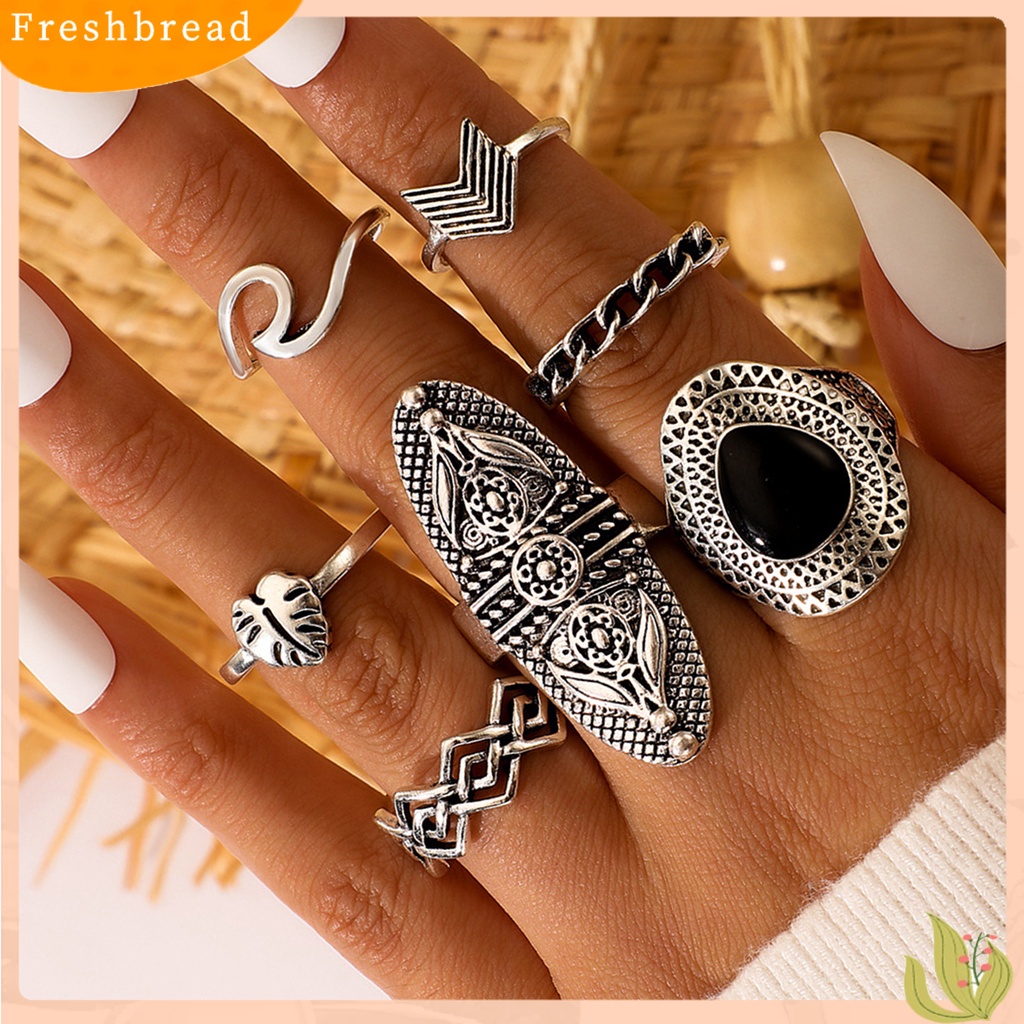 &lt; Freshbread &gt; 7Pcs Cincin Bohemian Wanita Anti Tarnish Geometris Permata Imitasi Jari Cincin Set Perhiasan Untuk Pesta