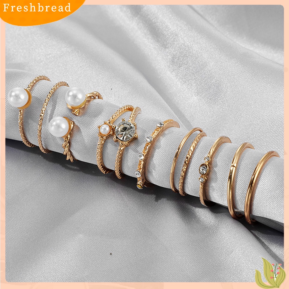 &lt; Freshbread &gt; 5/8Pcs Bohemian Wanita Mutiara Imitasi Berlian Imitasi Cincin Jari Terbuka Perhiasan Yang Dapat Disesuaikan