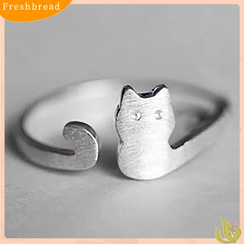 &lt; Freshbread &gt; Perhiasan Fashion Wanita Hadiah Xmas Kartun Kucing Sliver Disepuh Terbuka Cincin Yang Dapat Disesuaikan