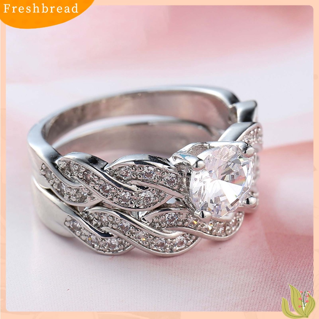 &lt; Freshbread &gt; 2Pcs/Set Indah Permukaan Halus Pernikahan Band Tembaga Memutar Cubic Zirconia Lover Rings Charm Jewelry