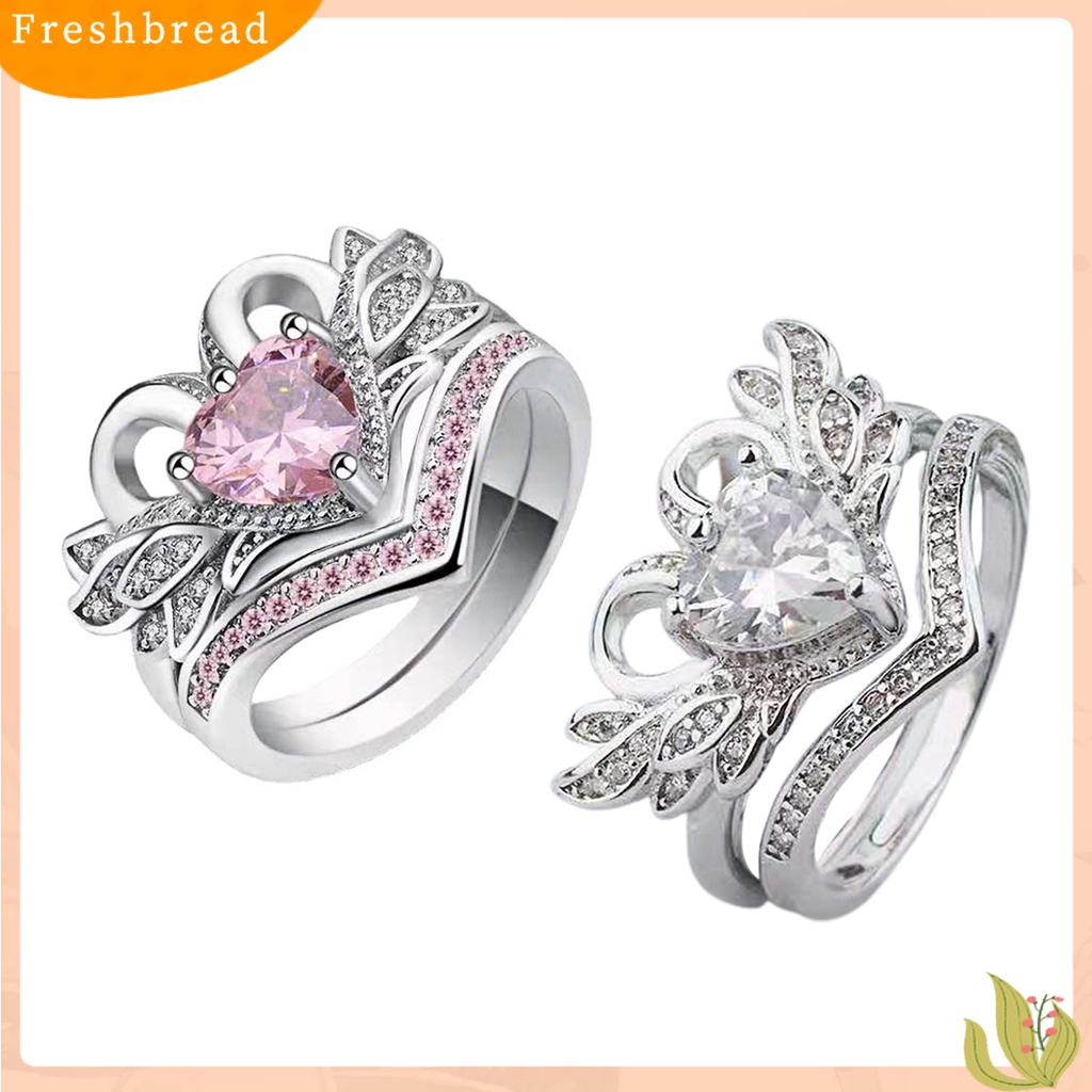 &lt; Freshbread &gt; Sepasang Bentuk Angsa Wanita Cincin Cubic Zirconia Alloy Hati Berongga Shiny Finger Ring Perhiasan Aksesori