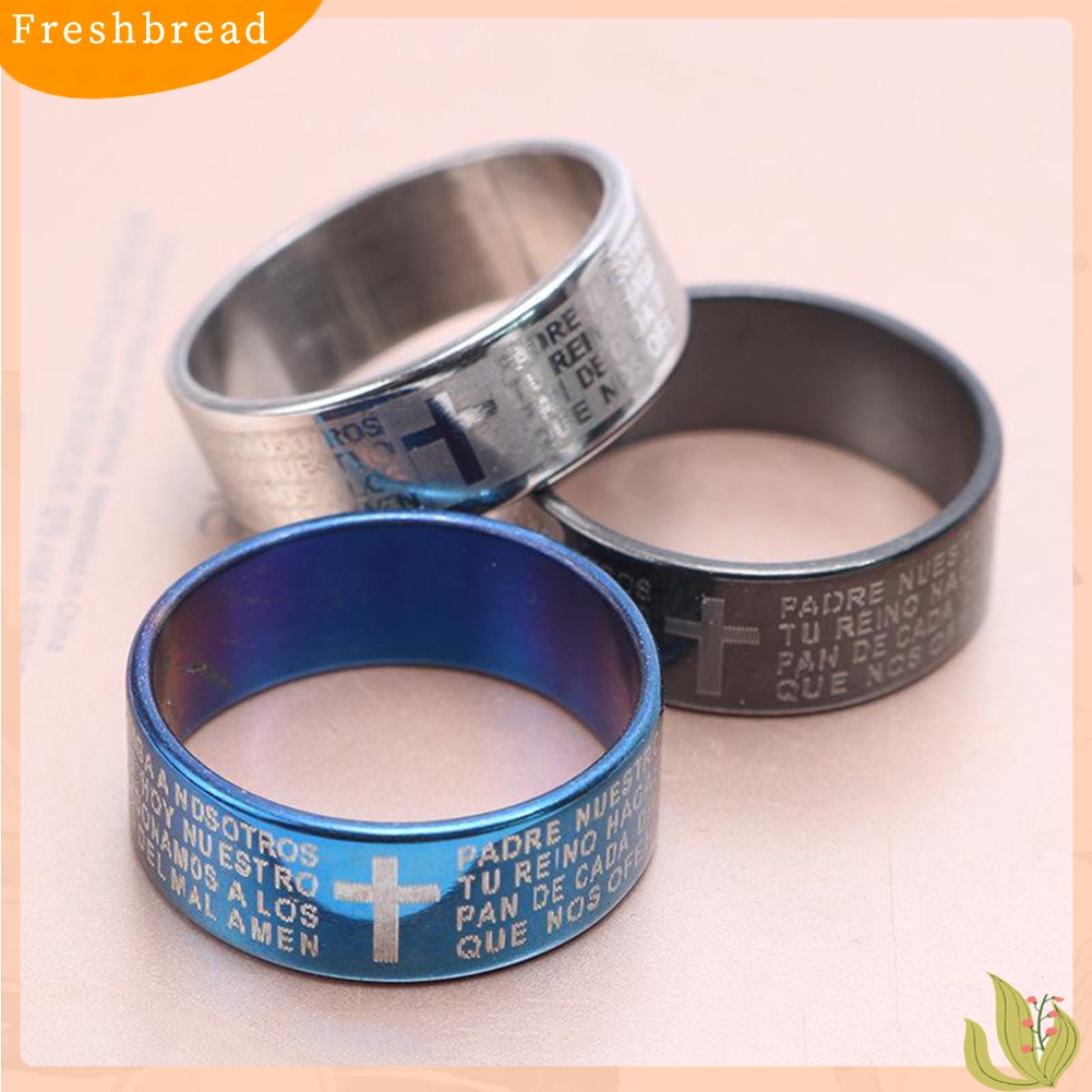 &lt; Freshbread &gt; Couple Titanium Steel Cross Alkitab Text Jari Cincin Hadiah Aksesori Perhiasan Pesta