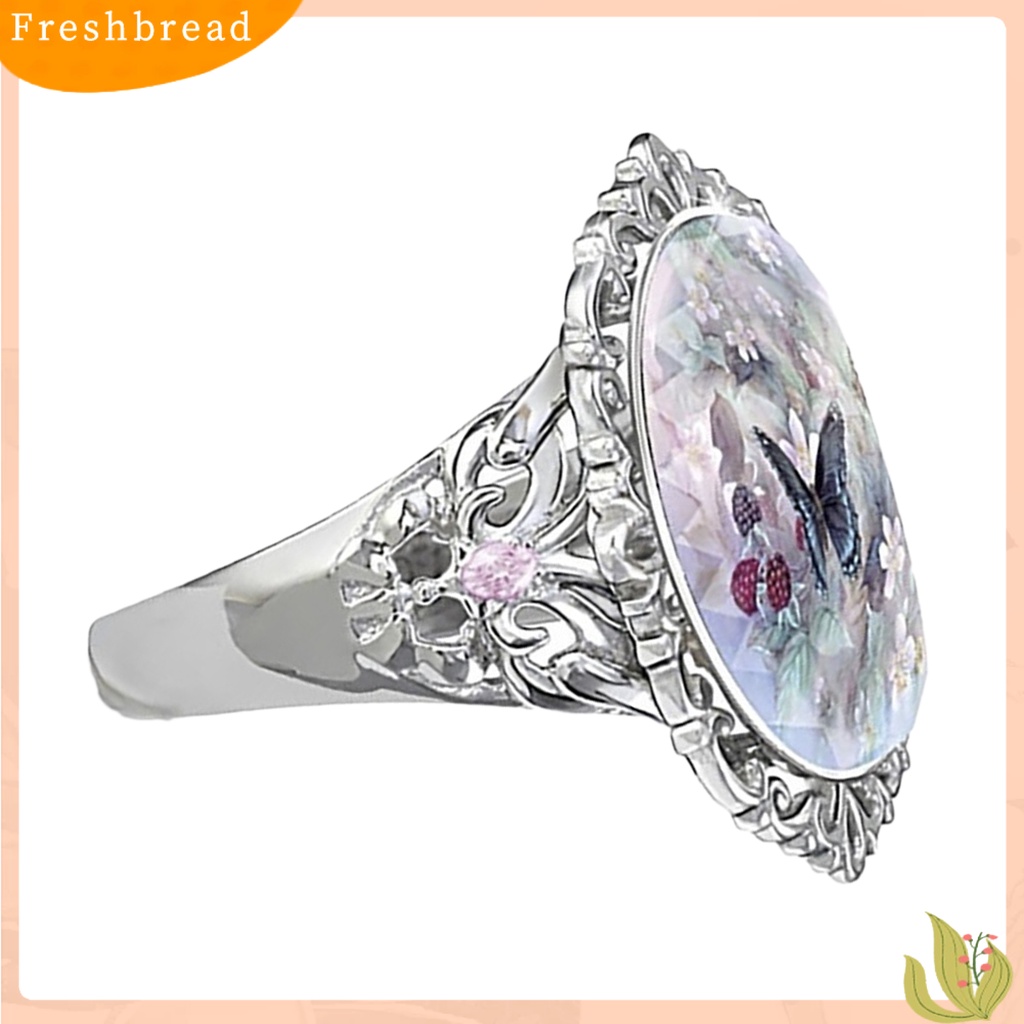 &lt; Freshbread &gt; Aksesori Perhiasan Wanita Dekorasi Elegan Potongan Oval Enamel Bunga Butterfly Ring Untuk Pesta