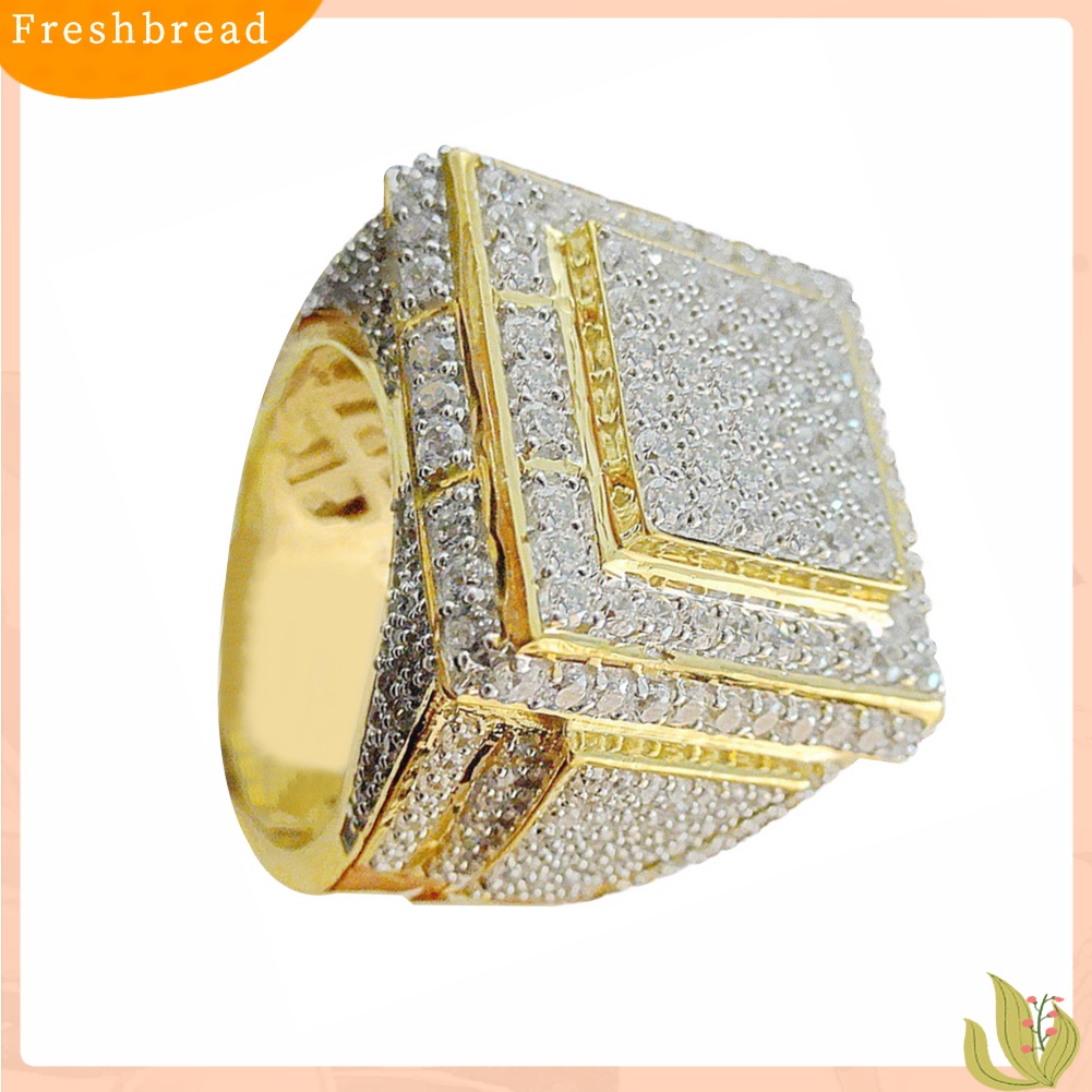 &lt; Freshbread &gt; Pria Fashion Besar Persegi Hip Hop Penuh Micro Berlian Imitasi Pave Rings Perhiasan Pernikahan