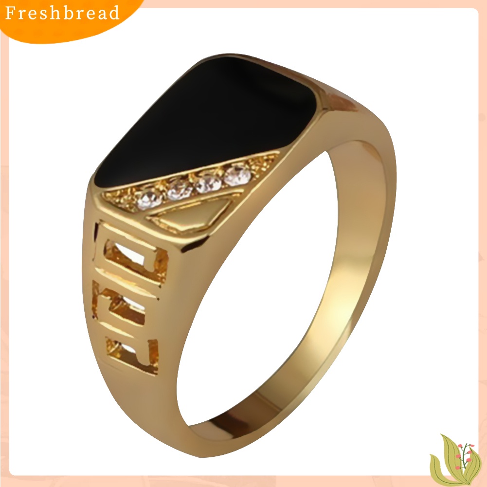 &lt; Freshbread &gt; Fashion Pria Ringkas Segitiga Minyak Drip Berlian Imitasi Pesona Cincin Lebar Jari Band