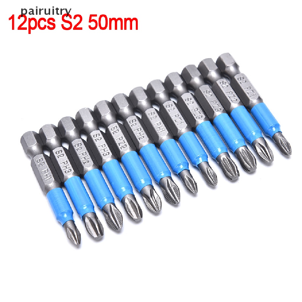 Prt 12pcs Mata Obeng Listrik Anti Slip Hex Shank PH 50mm Single Side Drills PRT