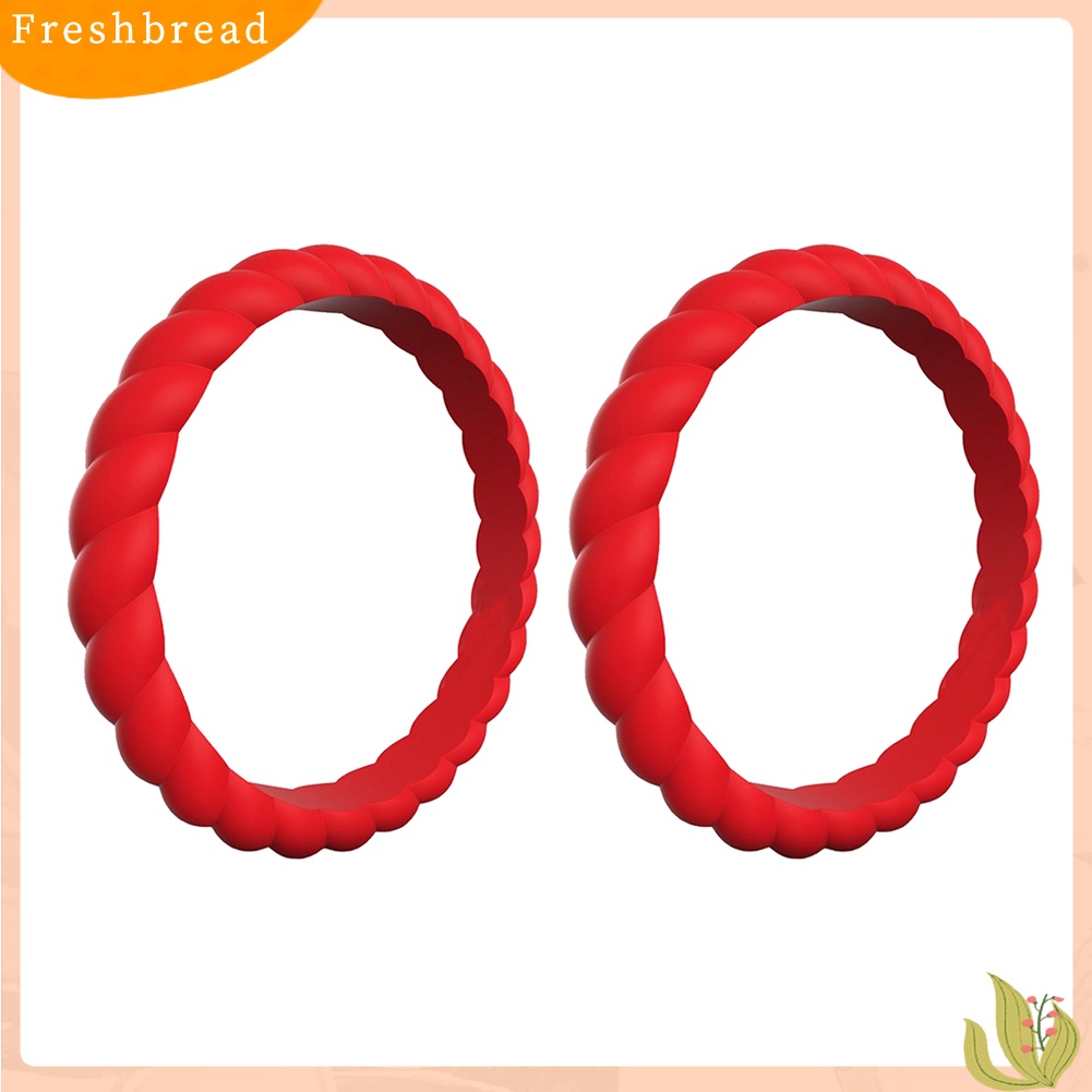 &lt; Freshbread &gt; 2Pcs Braided Twist Pattern Silikon Wanita Cincin Pernikahan Band Pesta Aksesori Hadiah