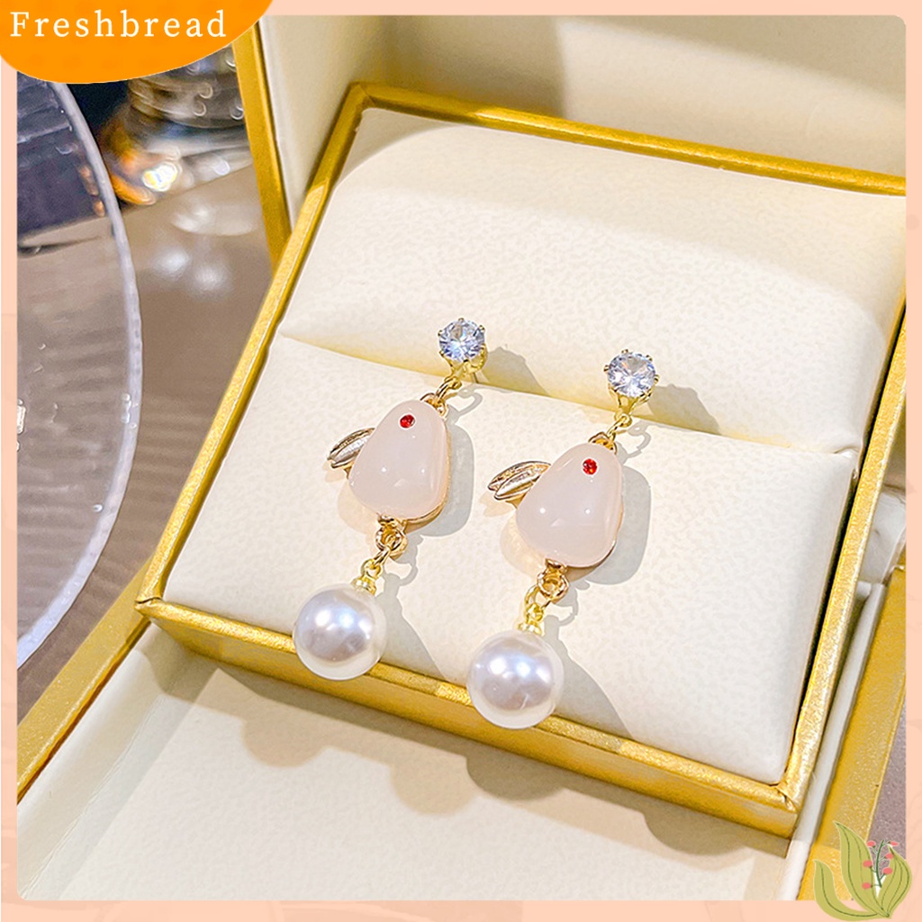 &lt; Freshbread &gt; 1pasang Anting Tusuk Wanita Realistis Tidak Alergi Mutiara Imitasi Bunny Drop Earrings Untuk Pacaran