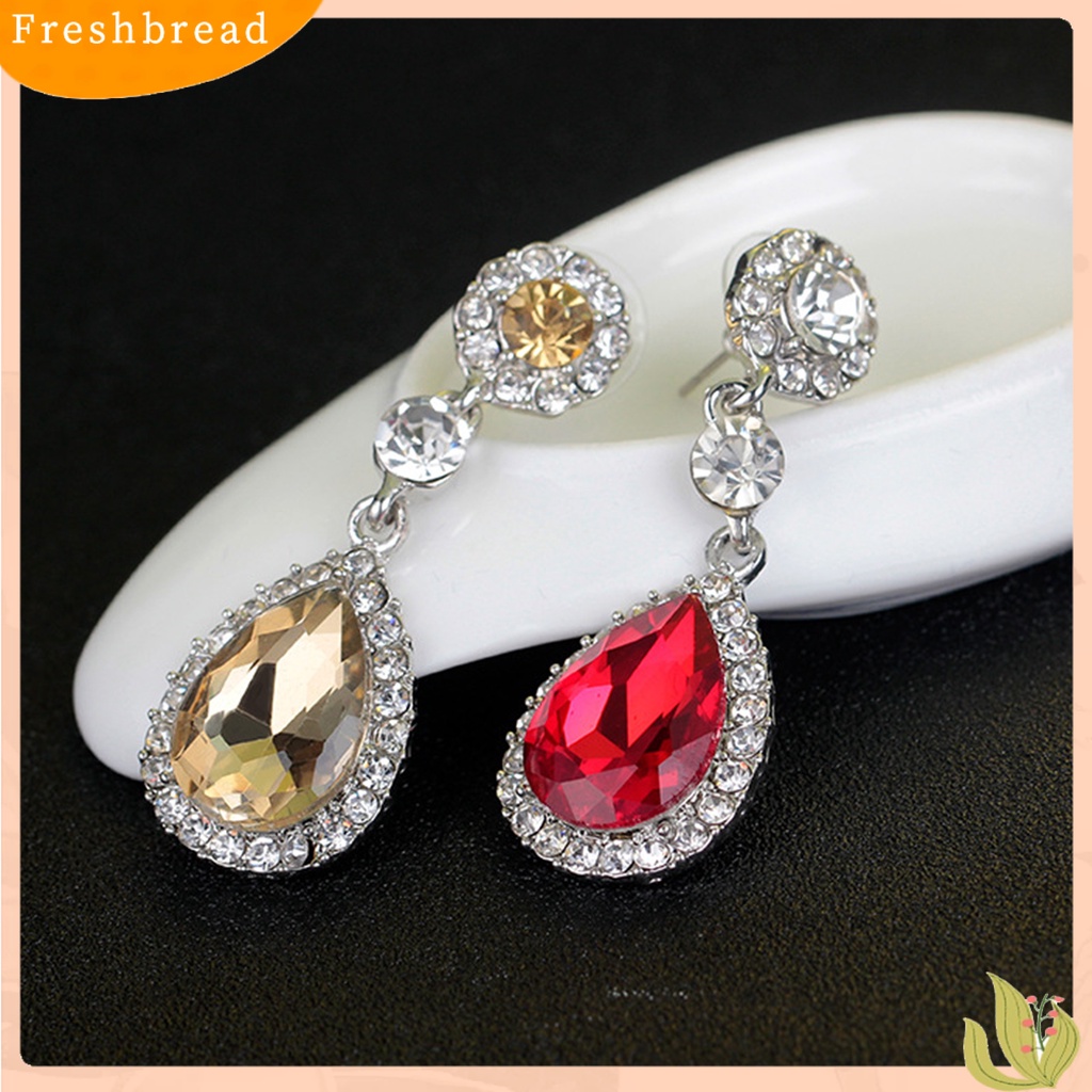 &lt; Freshbread &gt; 1pasang Anting Lady Hias Berlian Imitasi Berkilau Bentuk Tetesan Air Anting Drop Elegan Untuk Hadiah