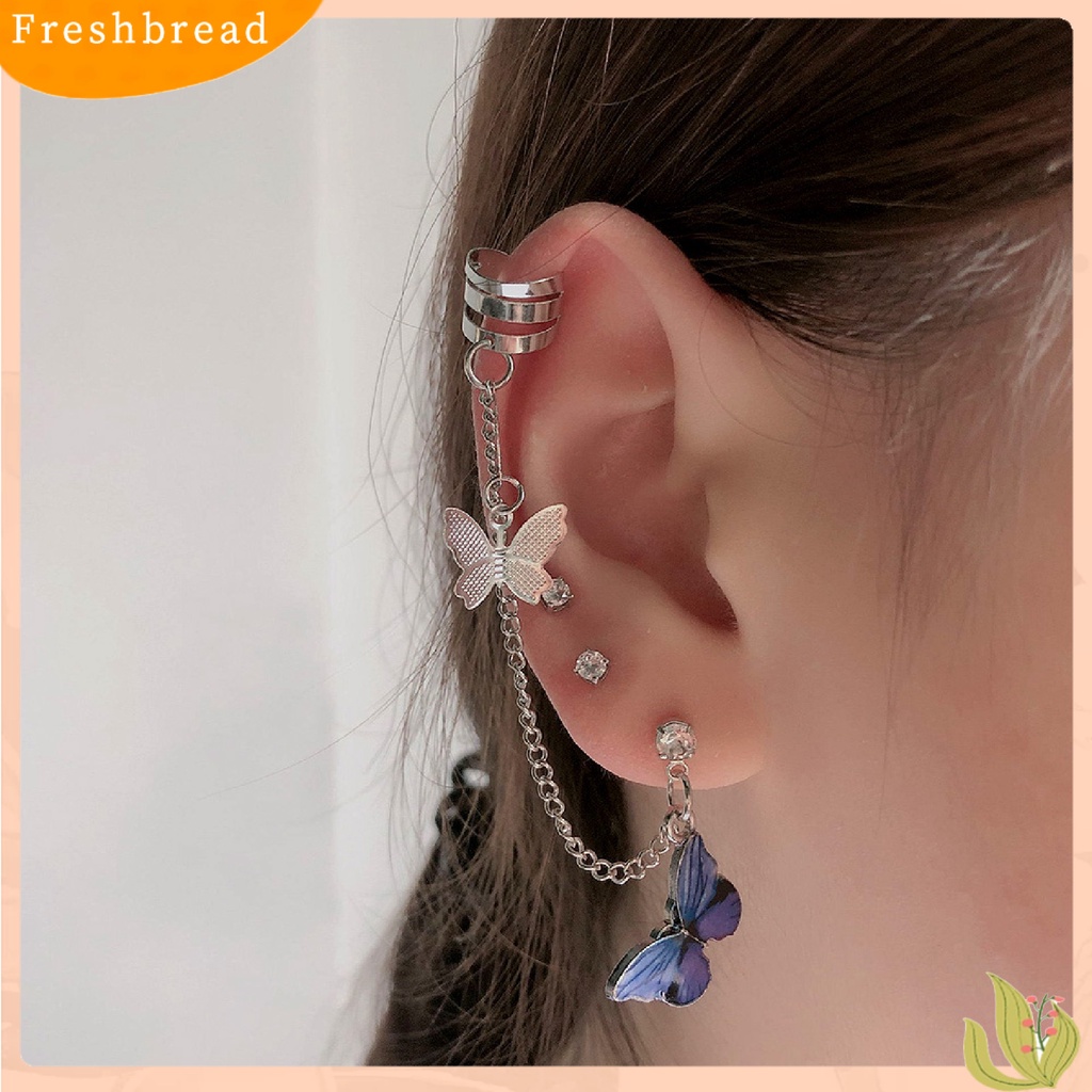 &lt; Freshbread &gt; 1Pc Anting Punk Dainty Tahan Lama Bentuk Kupu-Kupu Punk Rantai Panjang Anting Perhiasan Aksesoris