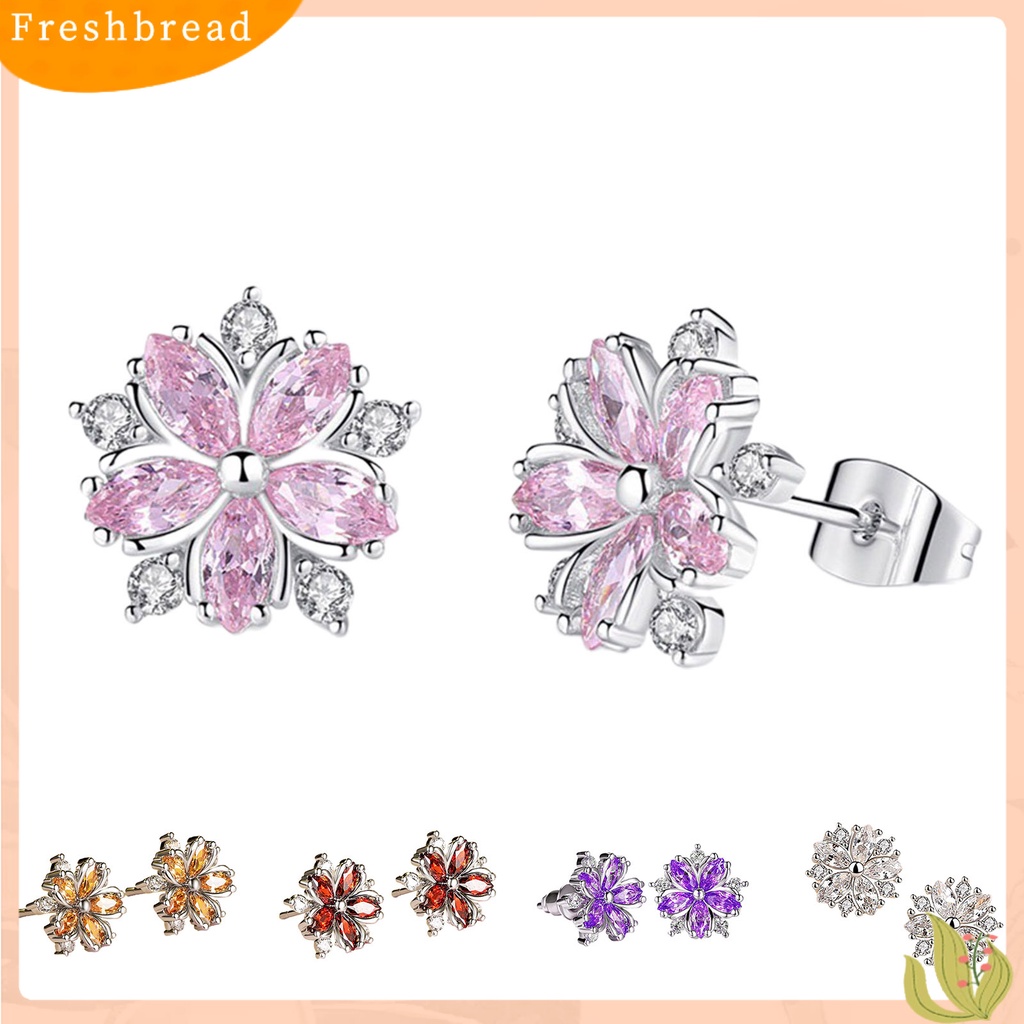 &lt; Freshbread &gt; 1pasang Anting Pejantan Cherry Dekorasi Perhiasan Sparkling Bentuk Bunga Stud Earrings Hadiah Ulang Tahun