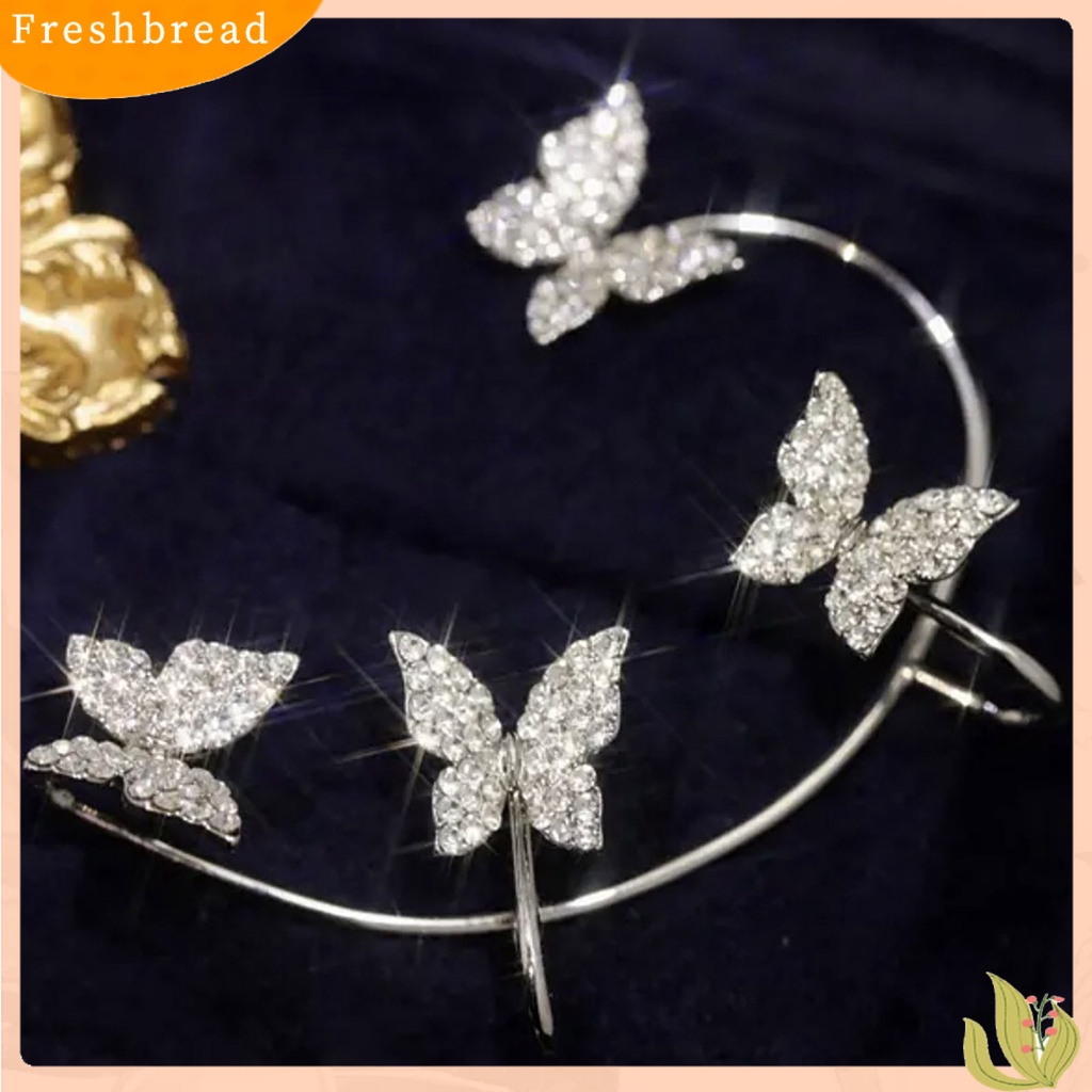 &lt; Freshbread &gt; 1Pc Klip Anting Butterfly Berlian Imitasi Perhiasan Temperamen Manset Telinga Halus Untuk Pernikahan