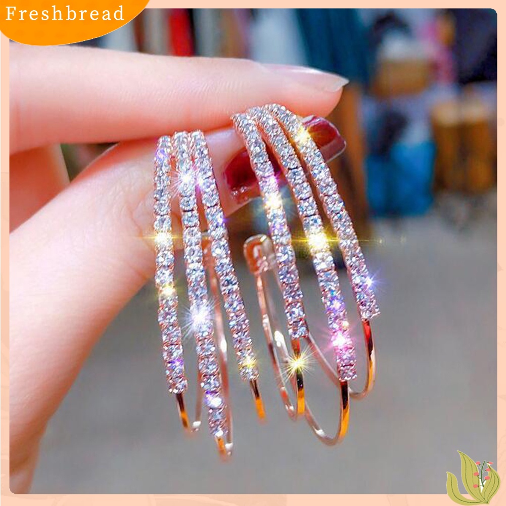 &lt; Freshbread &gt; Wanita Berlian Imitasi Multi C Bentuk Lingkaran Hoop Anting Pernyataan Pesta Perhiasan Hadiah