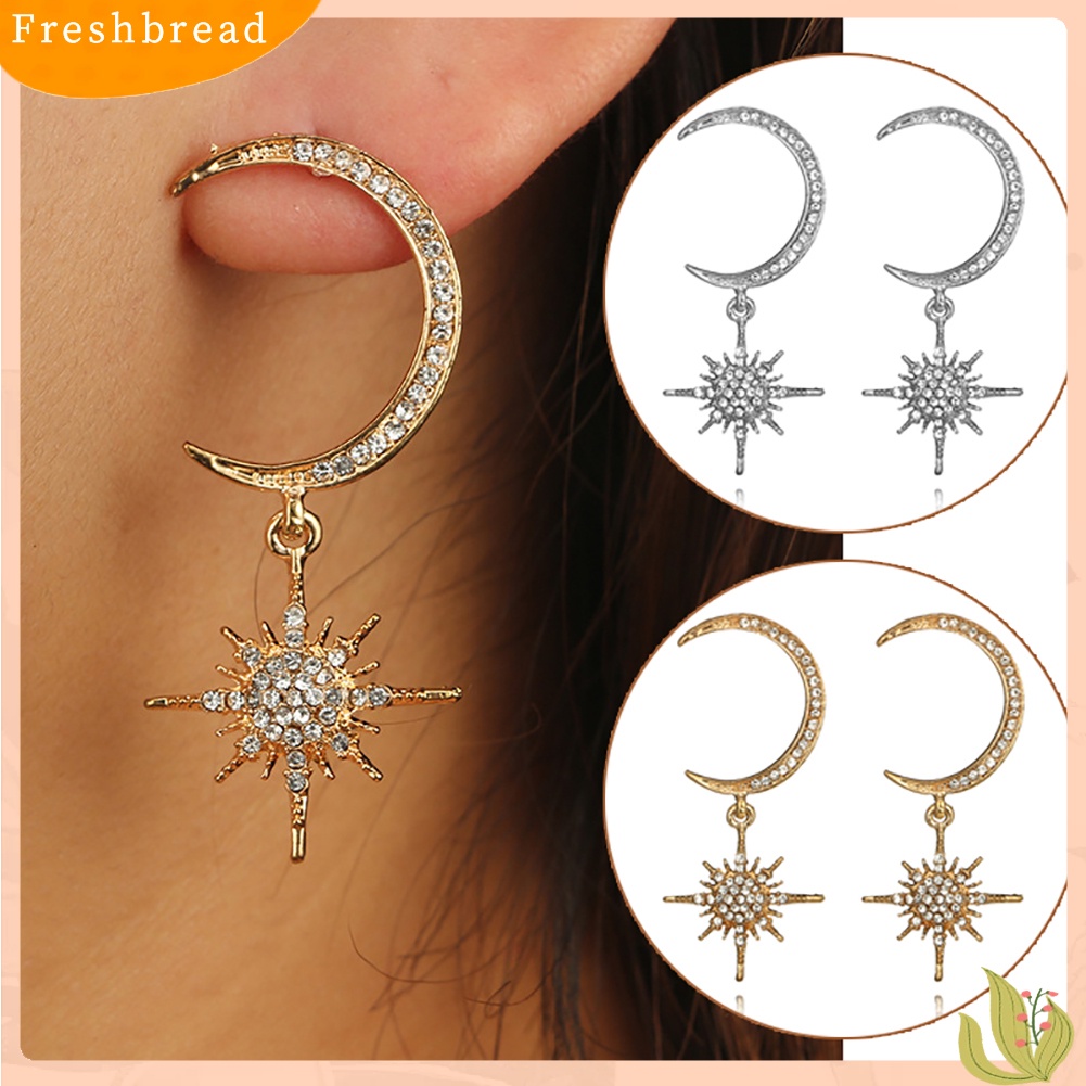 &lt; Freshbread &gt; Berlian Imitasi Bulan Berujung Delapan Anting Elegan Wanita Pernikahan Bridal Eardrop