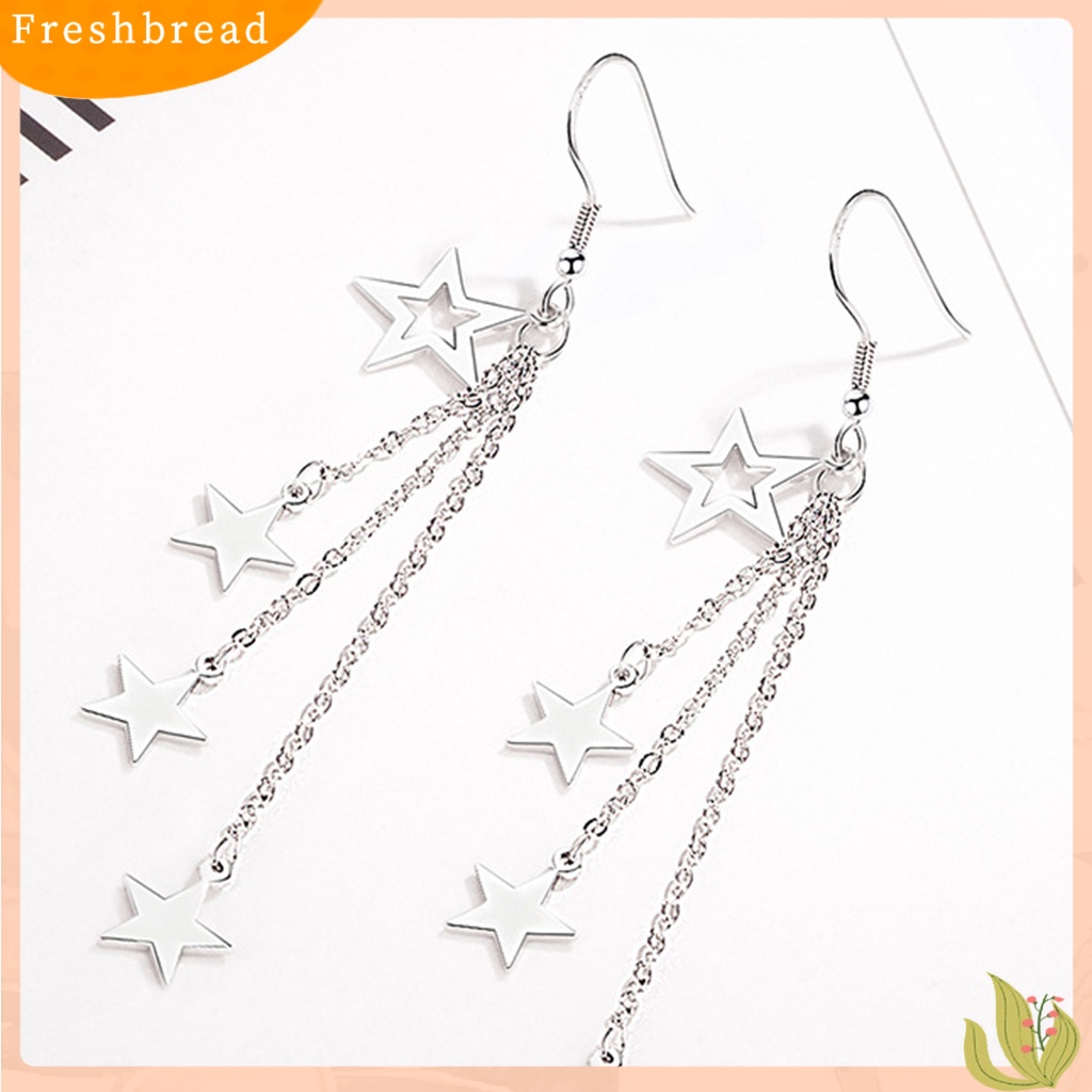 &lt; Freshbread &gt; Woman Glittering Star Mid-length Rumbai Kait Anting Perhiasan Aksesoris Hadiah