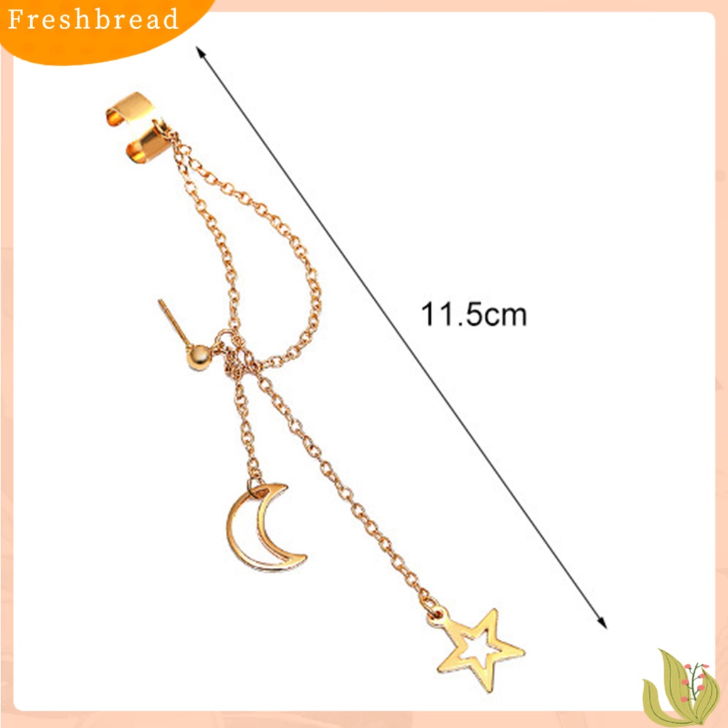 &lt; Freshbread &gt; 1pc Anting Klip Wanita Warna Solid Stainless Gaya Hip Hop Bentuk Bulan Panjang Rumbai Tulang Rawan Earrings Jewelry