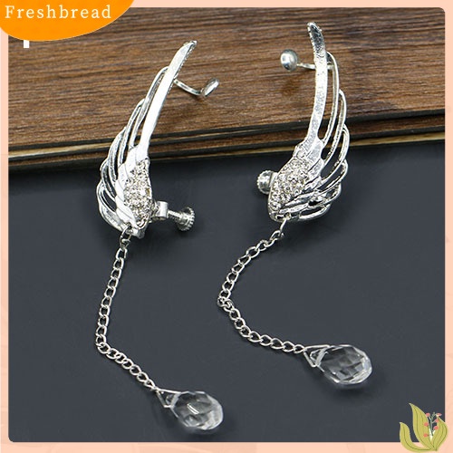 &lt; Freshbread &gt; Elegan Berongga Sayap Malaikat Teardrop Menjuntai Ear Cuff Non Piercing Stud Earrings