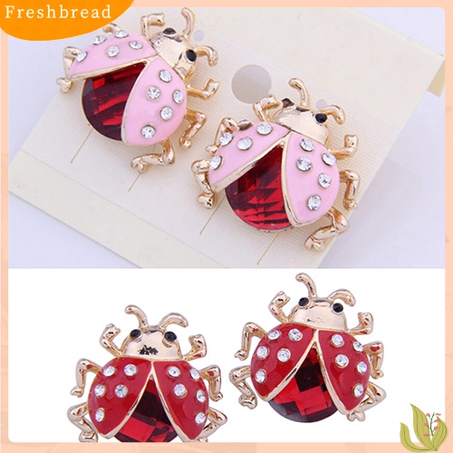 &lt; Freshbread &gt; Wanita Lucu Ladybird Bentuk Berlian Imitasi Ear Stud Beetle Ladybug Hadiah Anting