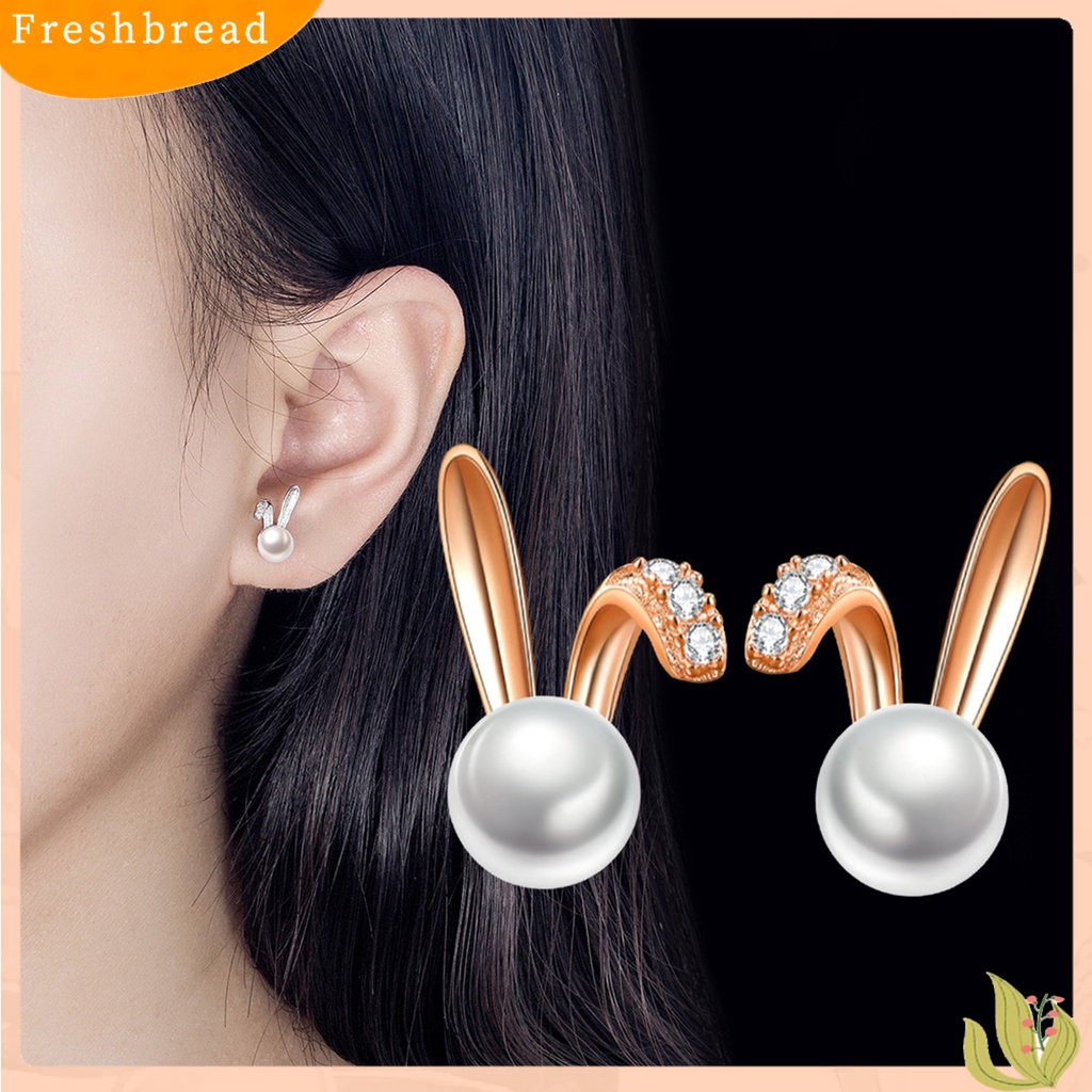 &lt; Freshbread &gt; 1pasang Ear Studs Geometric Charming Shining Piercing Tanpa Sakit Memakai Dekorasi Hypoallergenic Kelinci Mutiara Imitasi Anting-Anting Perhiasan Aksesori