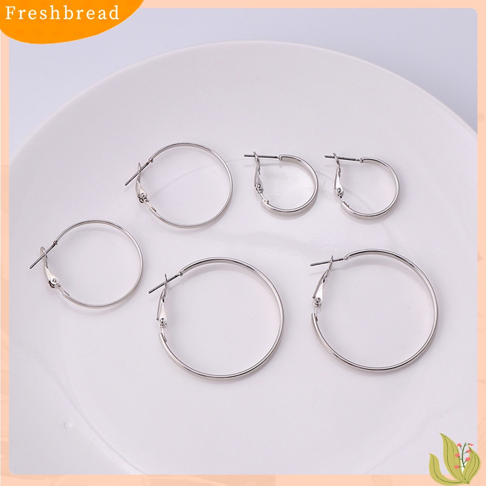 &lt; Freshbread &gt; 3pasang Wanita Bergaya Halus Berbentuk C Geometris Lingkaran Hoop Anting Perhiasan Hadiah