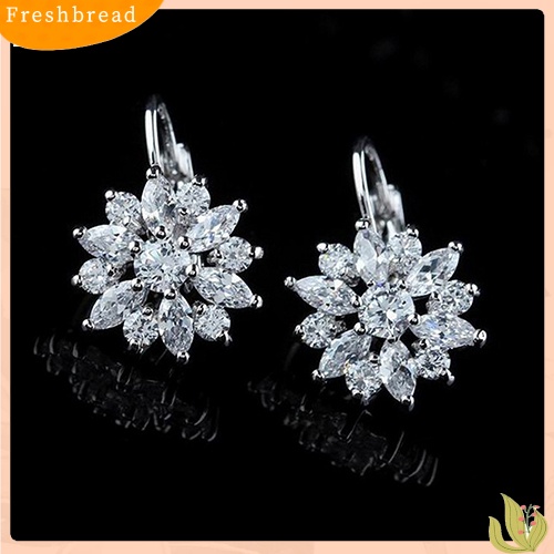 &lt; Freshbread &gt; Wanita Mewah Batu Zirkon Pola Bunga Ear Studs Earrings Perhiasan Hadiah