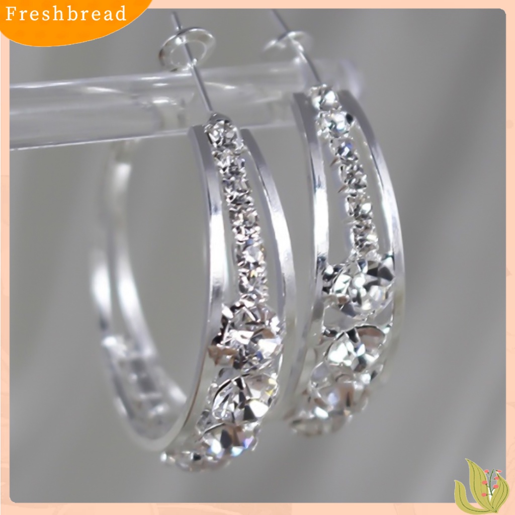 &lt; Freshbread &gt; Anting Berlian Imitasi Hias Perhiasan Aksesoris Alloy Shiny Banquet Hoop Earrings Untuk Pernikahan