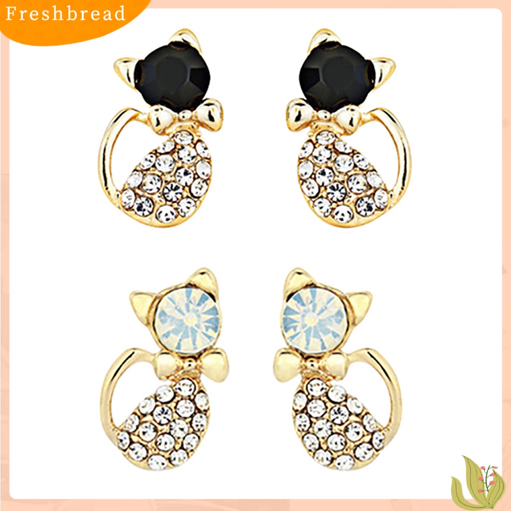 &lt; Freshbread &gt; 1pasang Wanita Lucu Bentuk Kucing Berlian Imitasi Stud Earrings Ear Studs Jewelry Charm Untuk Pesta Club