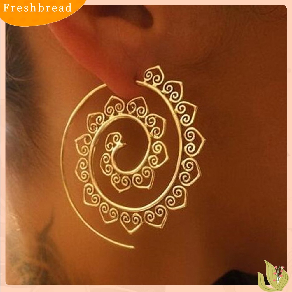 &lt; Freshbread &gt; Wanita Spiral Bulat Lingkaran Gear Hati Anting Tindik Statement Perhiasan Hadiah