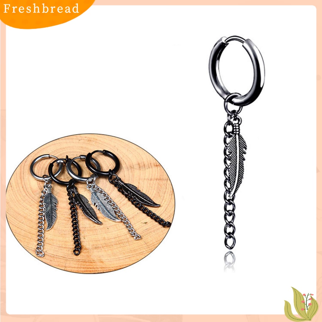 &lt; Freshbread &gt; 1Pcs Fashion Rantai Panjang Klip Telinga Stainless Steel Piercing Loop Hoop Earring Untuk Pria