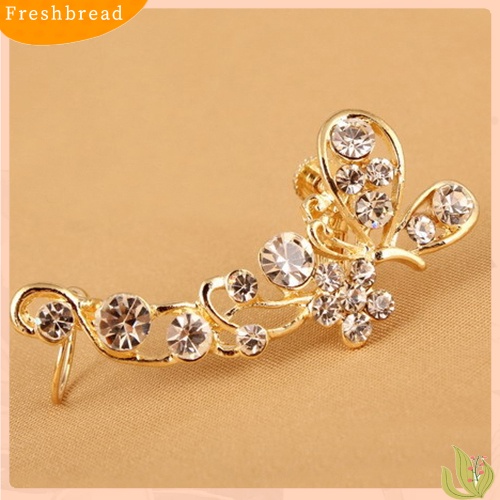 &lt; Freshbread &gt; Retro Faux Crystal Butterfly Flower Ear Cuff Stud Earring Clip on Untuk Telinga Kanan