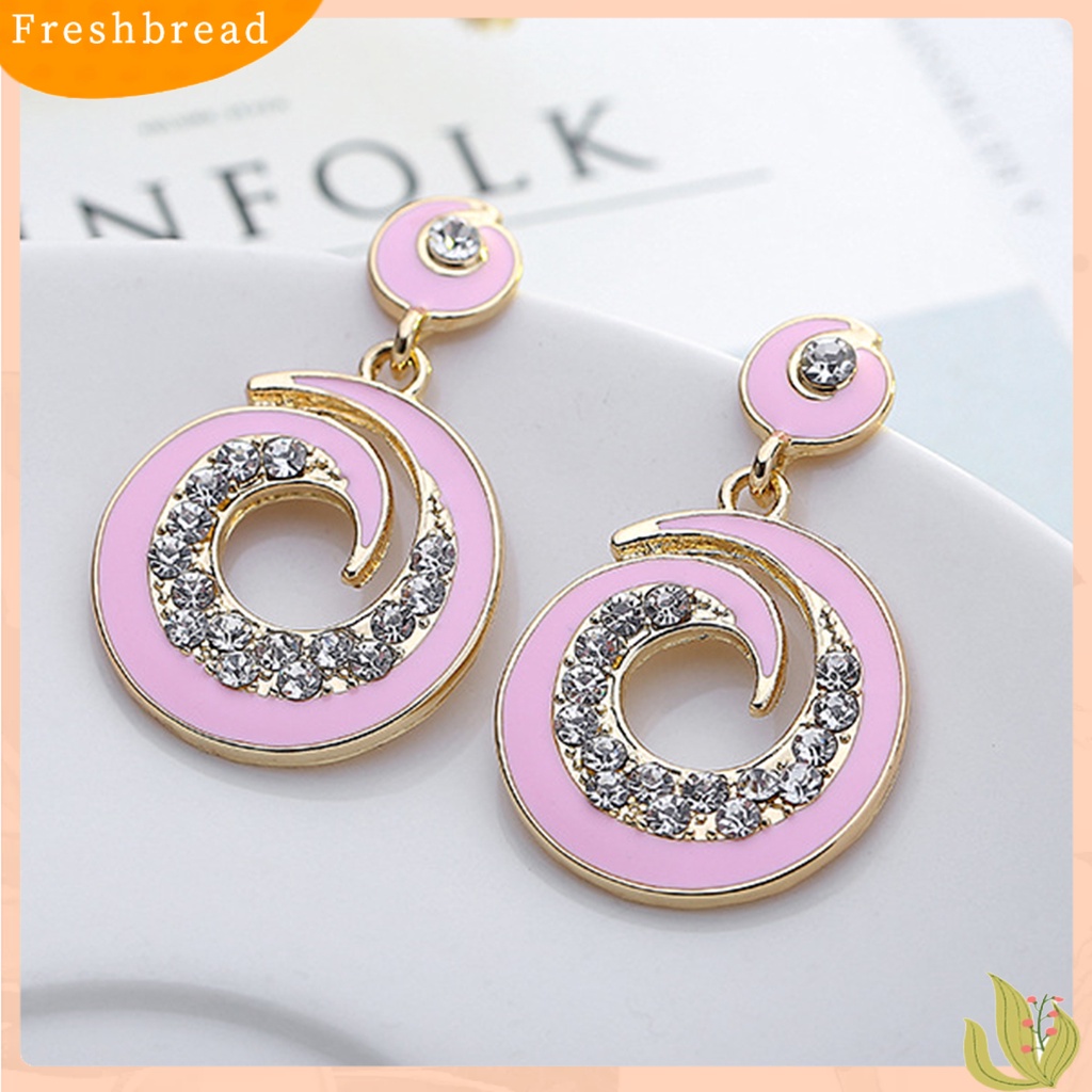 &lt; Freshbread &gt; 1pasang Anting Wanita Berlian Imitasi Warna Kontras Anting Drop Stainless Bulat Untuk Pacaran