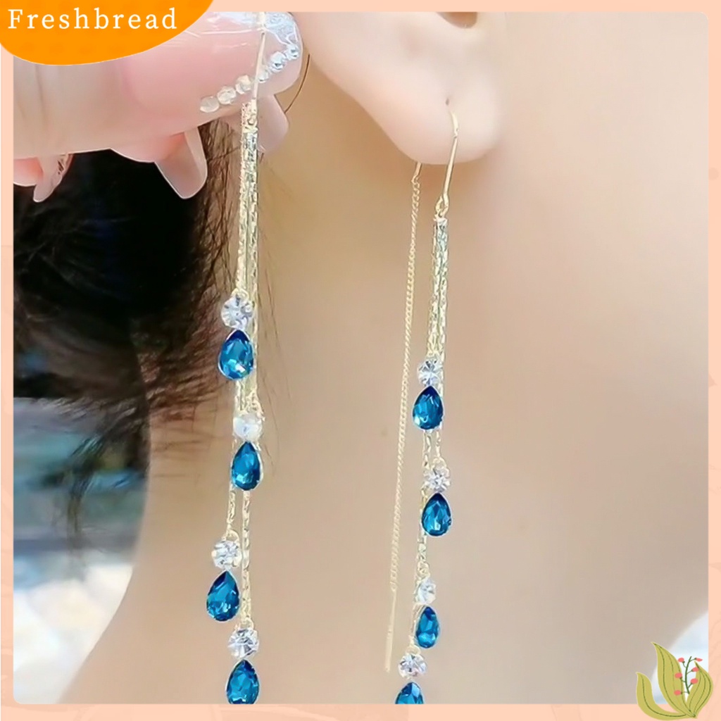 &lt; Freshbread &gt; 1pasang Wanita Drop Earrings Warna Kontras Shiny High-end Rumbai Kristal Imitasi Menjuntai Anting-Anting Hadiah Ulang Tahun