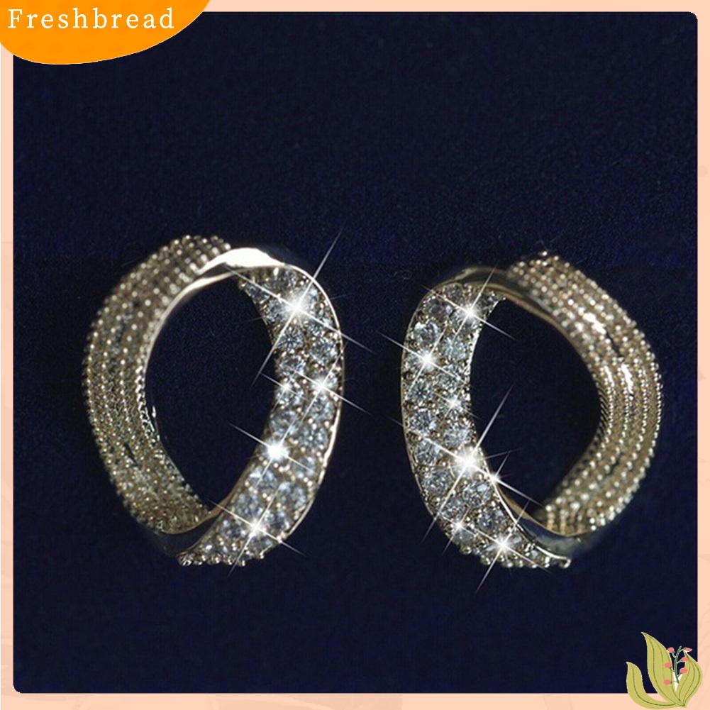 &lt; Freshbread &gt; Wanita Elegan Penuh Cubic Zirconia Geometric Ear Stud Earrings Hadiah Perhiasan Pesta