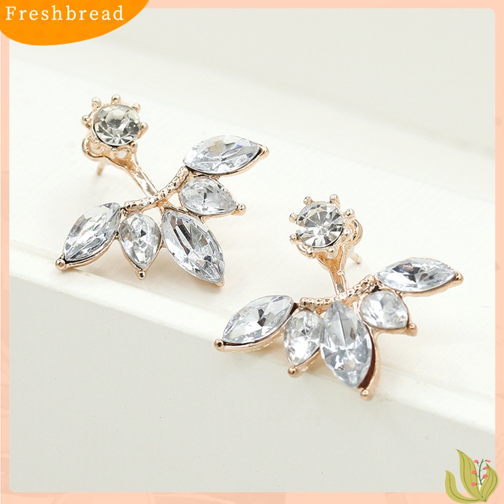 < Freshbread > 1pasang Ear Studs Nice-looking Praktis Paduan Bentuk Bunga Berlian Imitasi Wanita Anting Perhiasan Aksesori