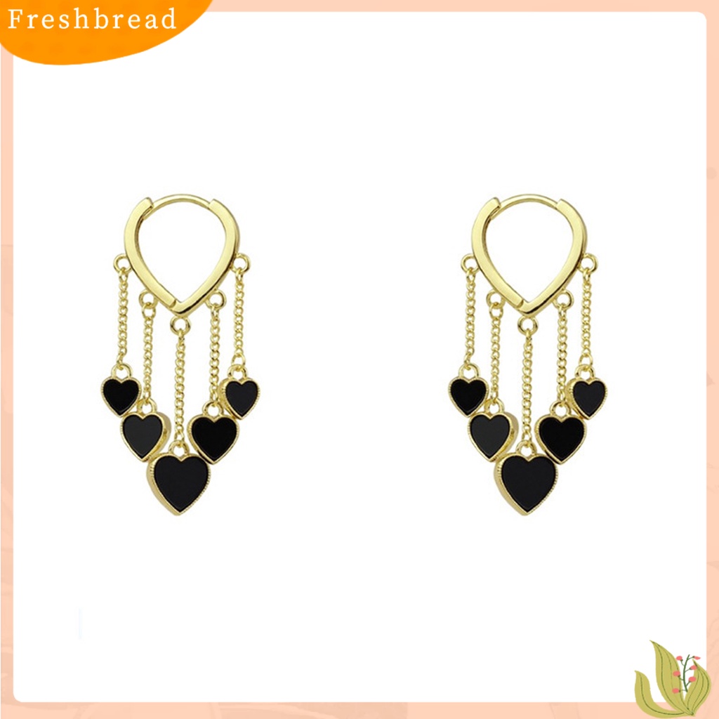 &lt; Freshbread &gt; 1pasang Anting Menjuntai Gaya Korea Elegan Temperamen Paduan Hati Hitam Wanita Drop Earrings Fashion Jewelry