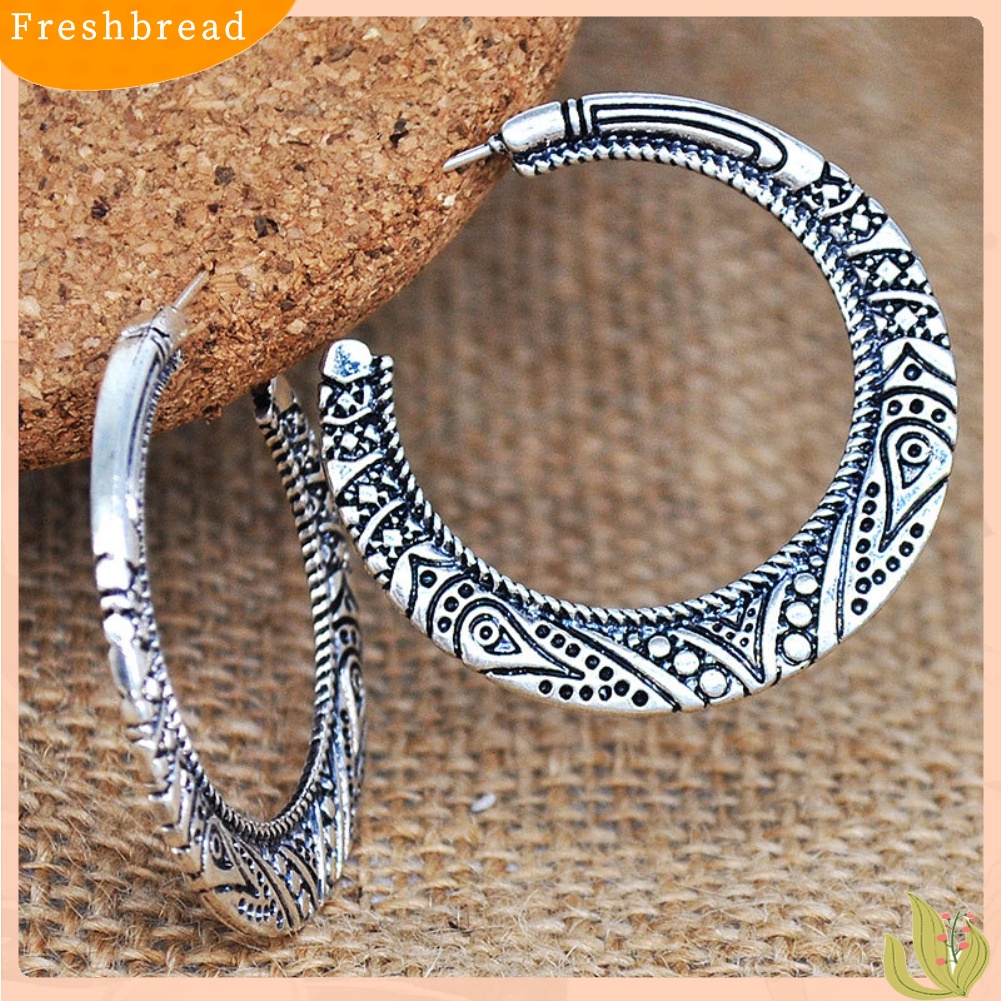 &lt; Freshbread &gt; Vintage Lingkaran Besar Tibet Ukiran Hoop Anting Wanita Pernyataan Perhiasan Hadiah