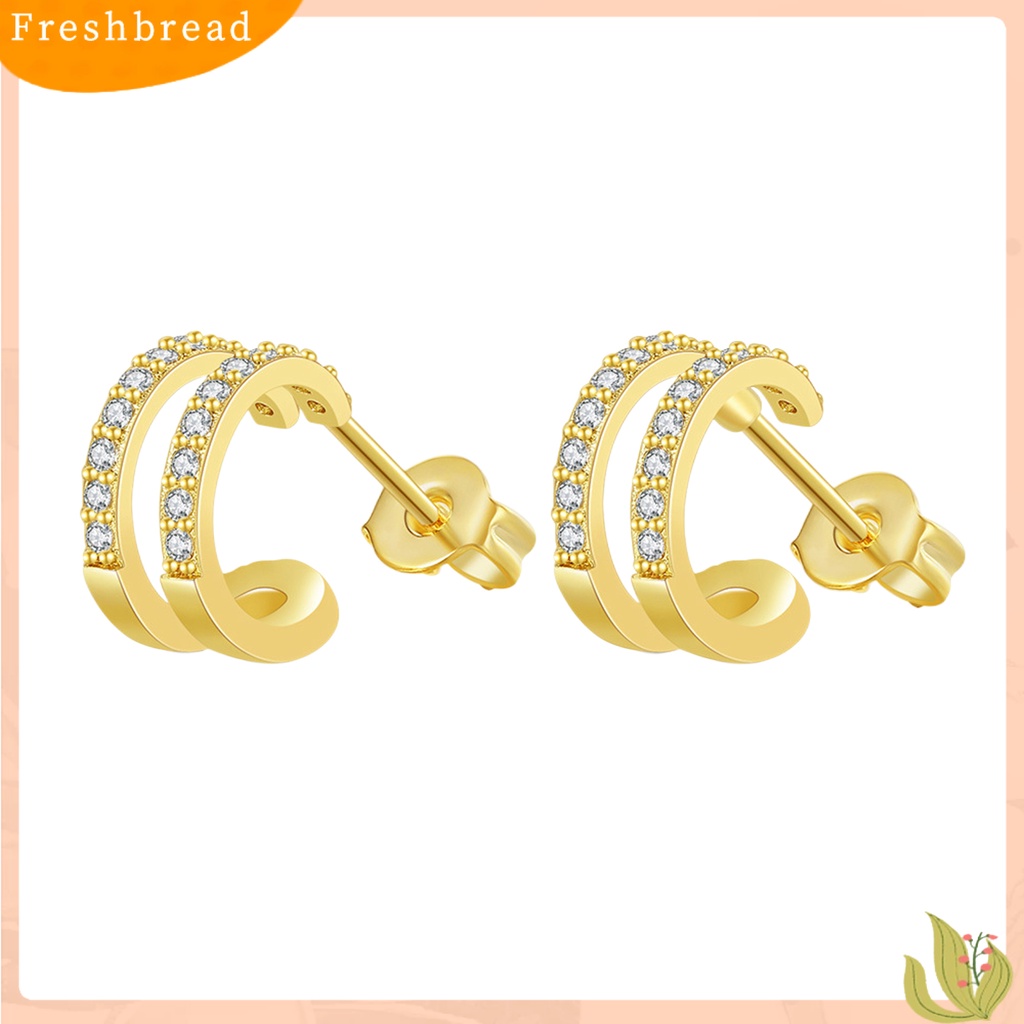 &lt; Freshbread &gt; 2Pcs Berlian Imitasi Ear Stud Dengan Penyumbat Telinga Tindik Indah All-Match Menawan Shiny Double Layer Women Earrings Untuk Kehidupan Sehari-Hari