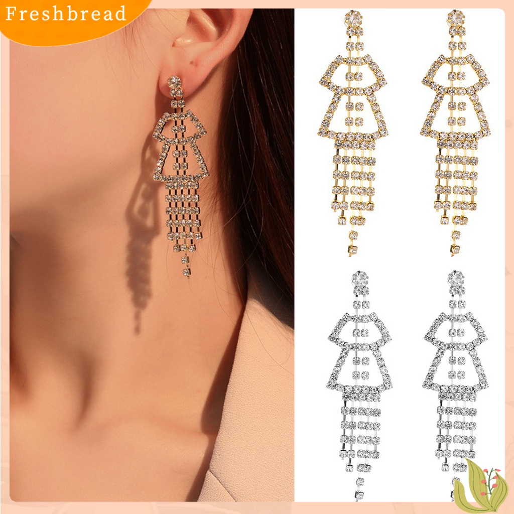 &lt; Freshbread &gt; 1pasang Anting Menjuntai Jumbai Mengkilap Perhiasan Penampilan Fashion Anting Stud Panjang Untuk Pernikahan