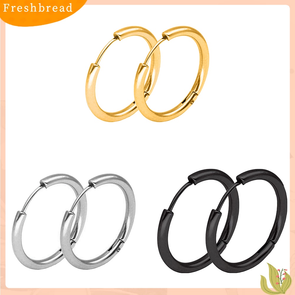 &lt; Freshbread &gt; 1pasang Stainless Steel Fashion Punk Unisex Ear Hoop Circle Earrings Perhiasan Hadiah