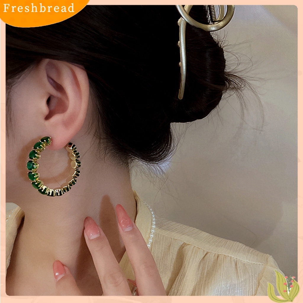 < Freshbread > 1pasang Anting Hoop Wanita Berlian Imitasi Mengkilap Bulat Mewah Lady Earrings Untuk Hadiah