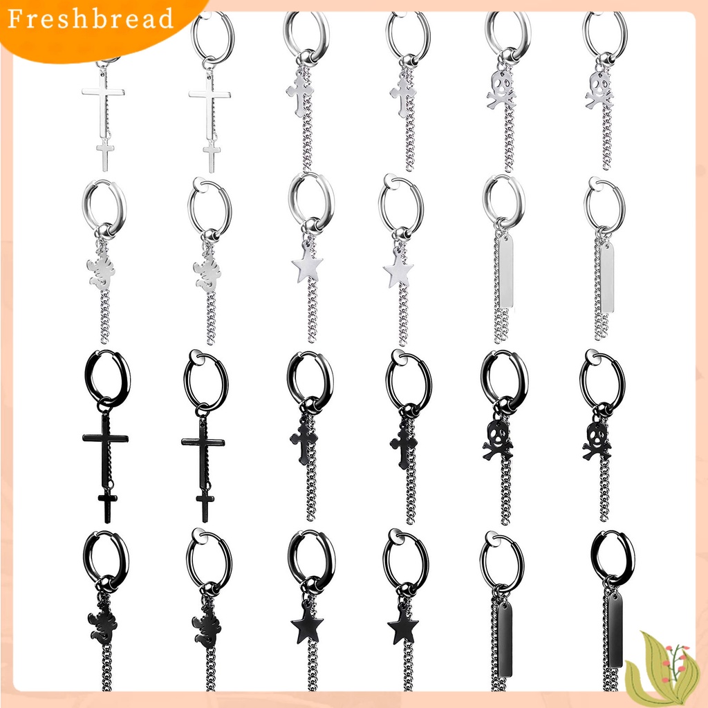 &lt; Freshbread &gt; 1Pc Anting Hoop Keren Unisex Klip Telinga Rantai Panjang Stainless steel Untuk Club