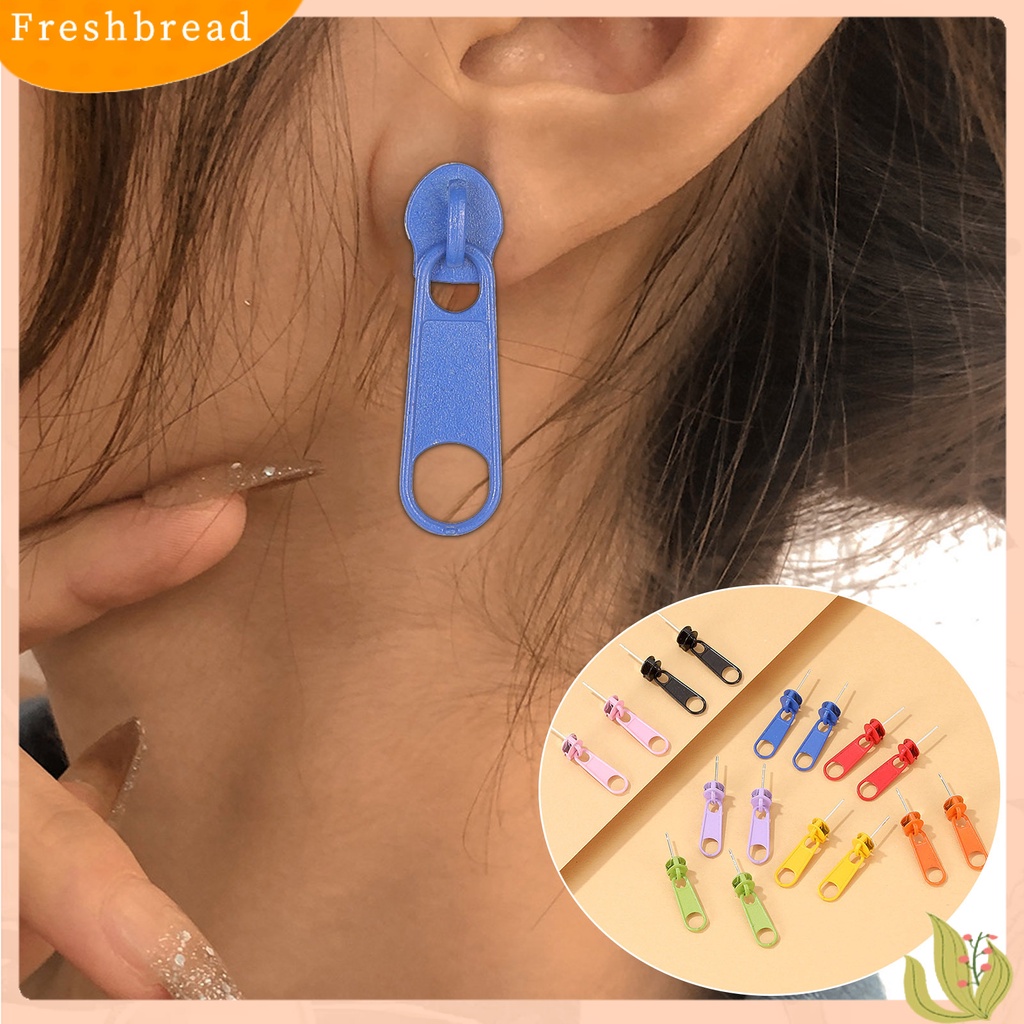 < Freshbread > 1pasang Anting Tusuk Resleting Bentuk Perhiasan Lapis Kartun Warna Permen Ear Studs Untuk Pesta
